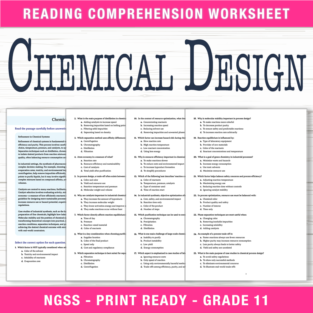 Grade 11 Science worksheet worksheet — Grade 11 Science | Chemical Design Worksheet (PDF + Answer Key) — page 1