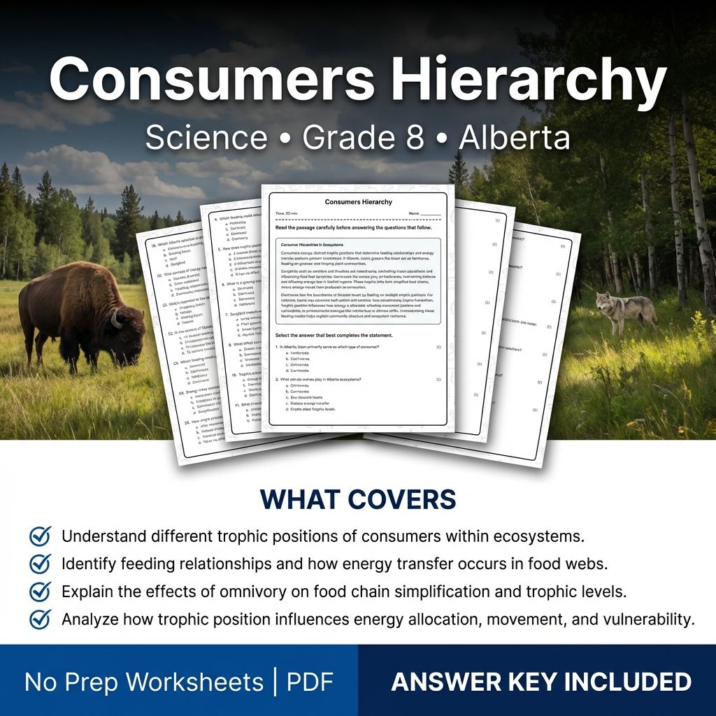 Consumers Hierarchy Science Worksheet for Grade 8 Alberta Standards