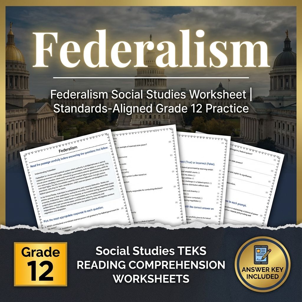 Federalism Social Studies Worksheet | Standards-Aligned Grade 12 Practice