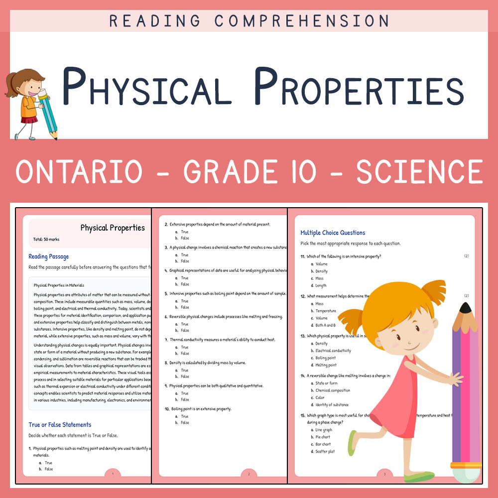 Grade 10 Science worksheet elena worksheet — Grade 10 Science | Physical Properties Worksheet Elena | Ontario Standard — p…