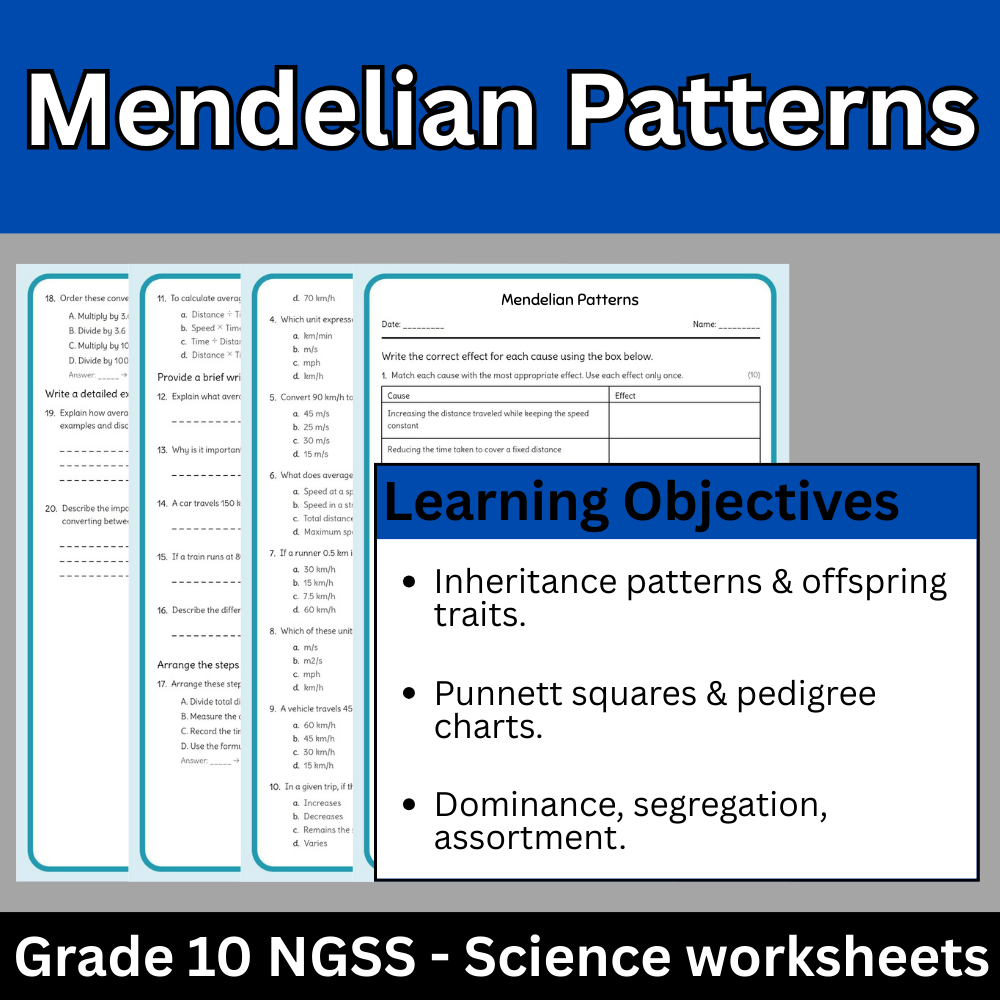 Grade 10 Science science 1 worksheet — Grade 10 Science – Mendelian Patterns Worksheet (NGSS Aligned) (PDF)