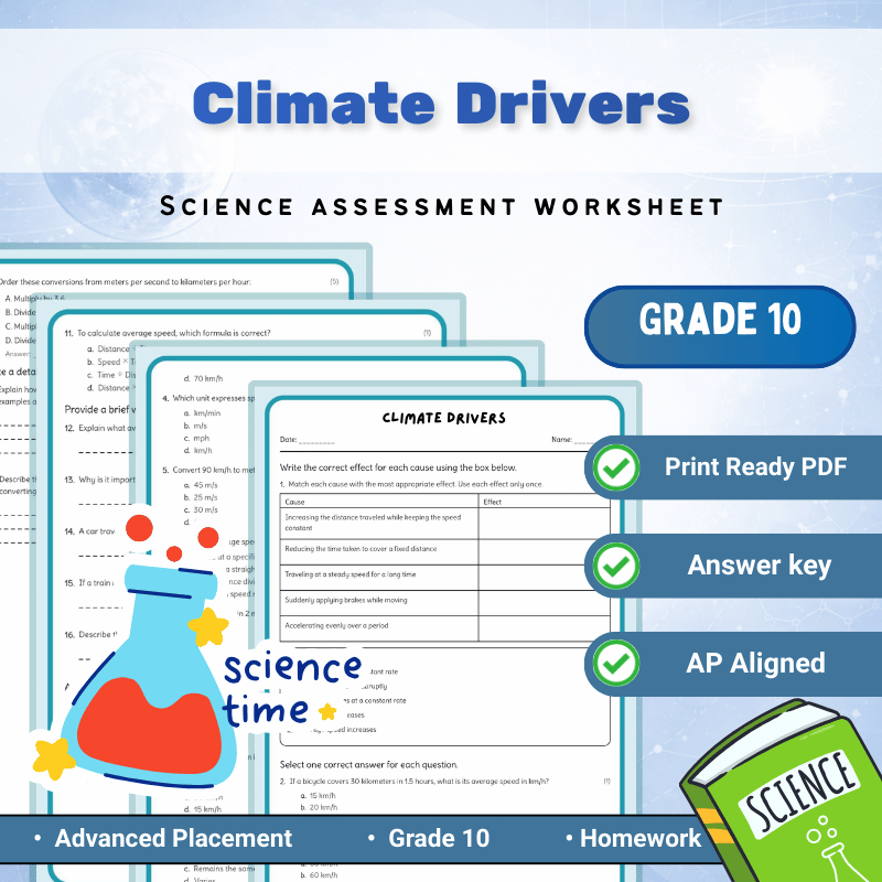 Grade 10 Science | Climate Drivers Worksheet (AP Standards + Answer Key)