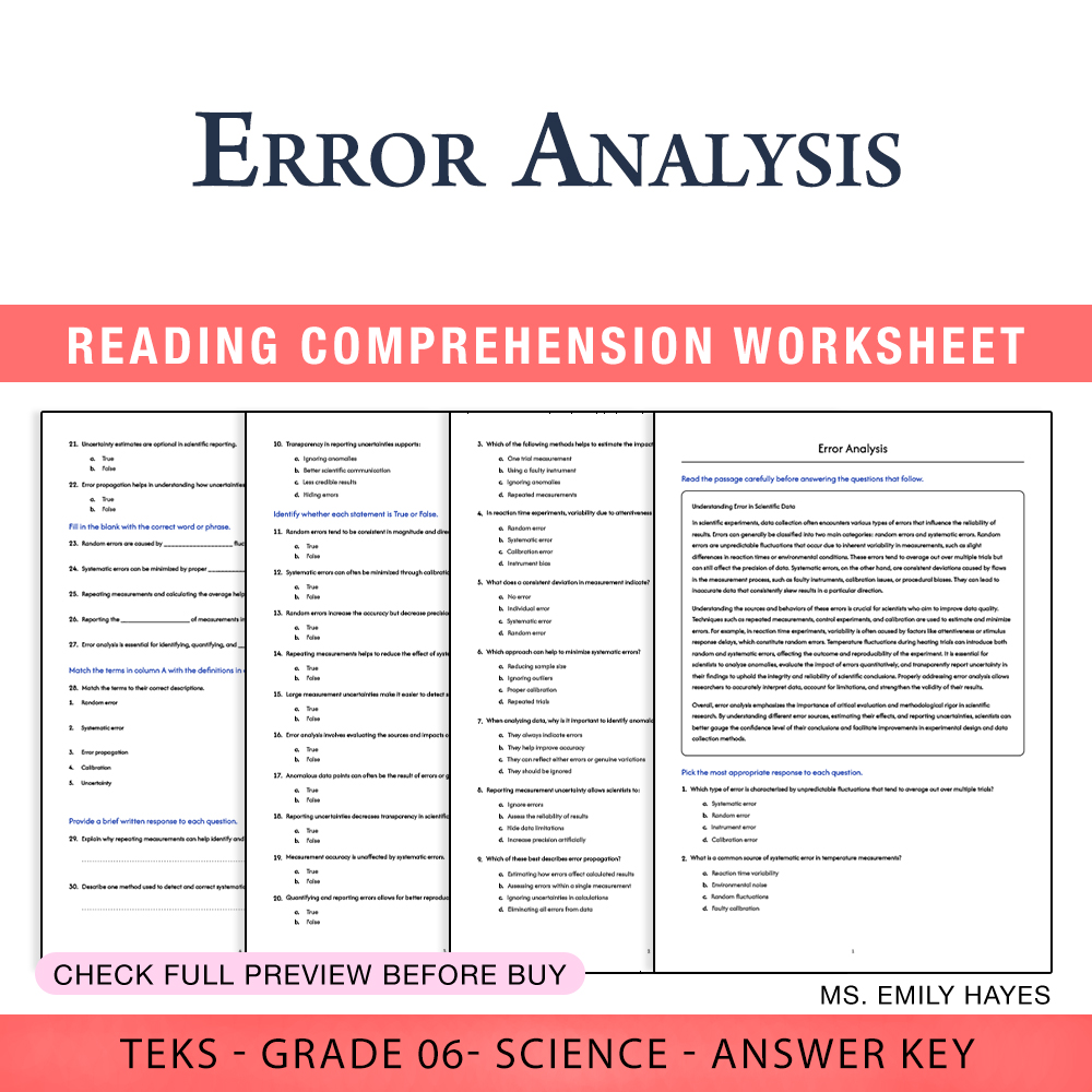 Grade 6 Science worksheet worksheet — 6th Grade Science | Error Analysis Worksheet (PDF+ Answer Key) — page 1