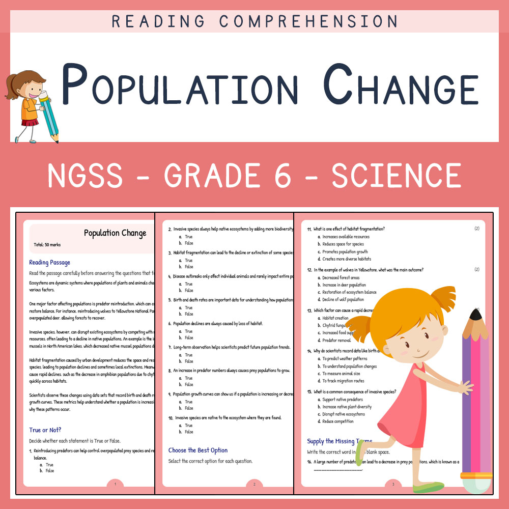 Grade 6 Science worksheets for primary grades worksheet — Grade 6 Science | Population Change Worksheet (PDF) | NGSS Align…