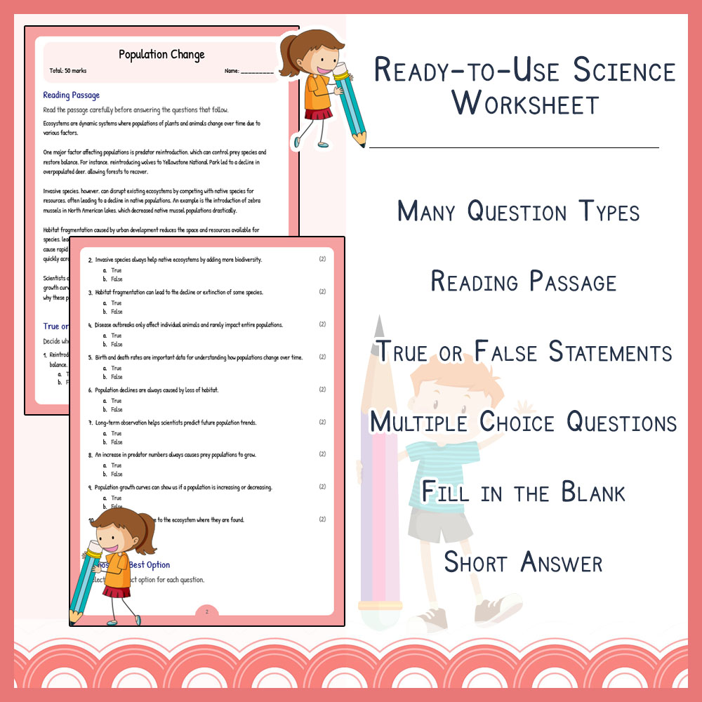Grade 6 Science worksheets for primary grades worksheet — Grade 6 Science | Population Change Worksheet (PDF) | NGSS Align…