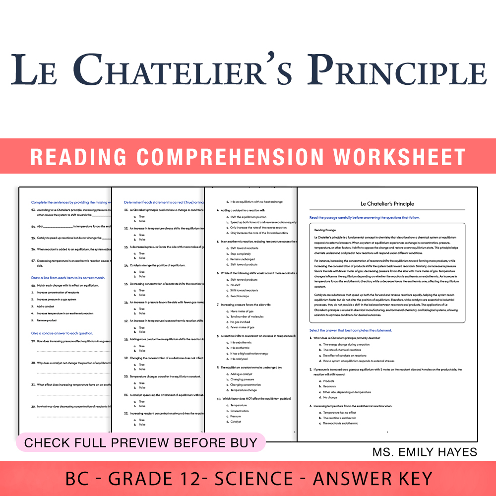 Grade 12 Science worksheet worksheet — Grade 12 Science | Le Chatelier’s Principle Worksheet (PDF + Answer Key) — page 1
