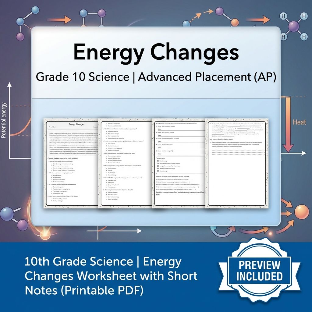 10th Grade Science | Energy Changes Worksheet with Short Notes (Printable PDF)