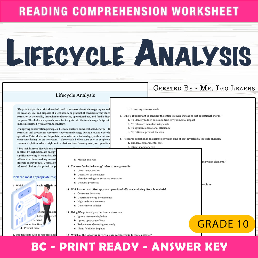 Grade 10 Science worksheet mcq paper worksheet — Grade 10 Science — Lifecycle Analysis Worksheet MCQ Paper — page 1