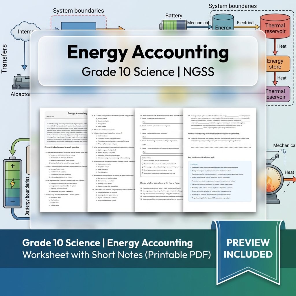 Grade 10 Science | Energy Unit Bundle – NGSS Aligned Worksheets  — included worksheet 1