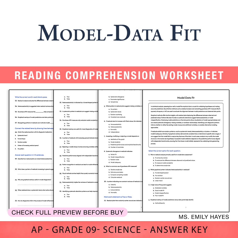 Grade 9 Science worksheet worksheet — Grade 9 Science | Model-Data Fit Worksheet (PDF+ Answer Key) — page 1
