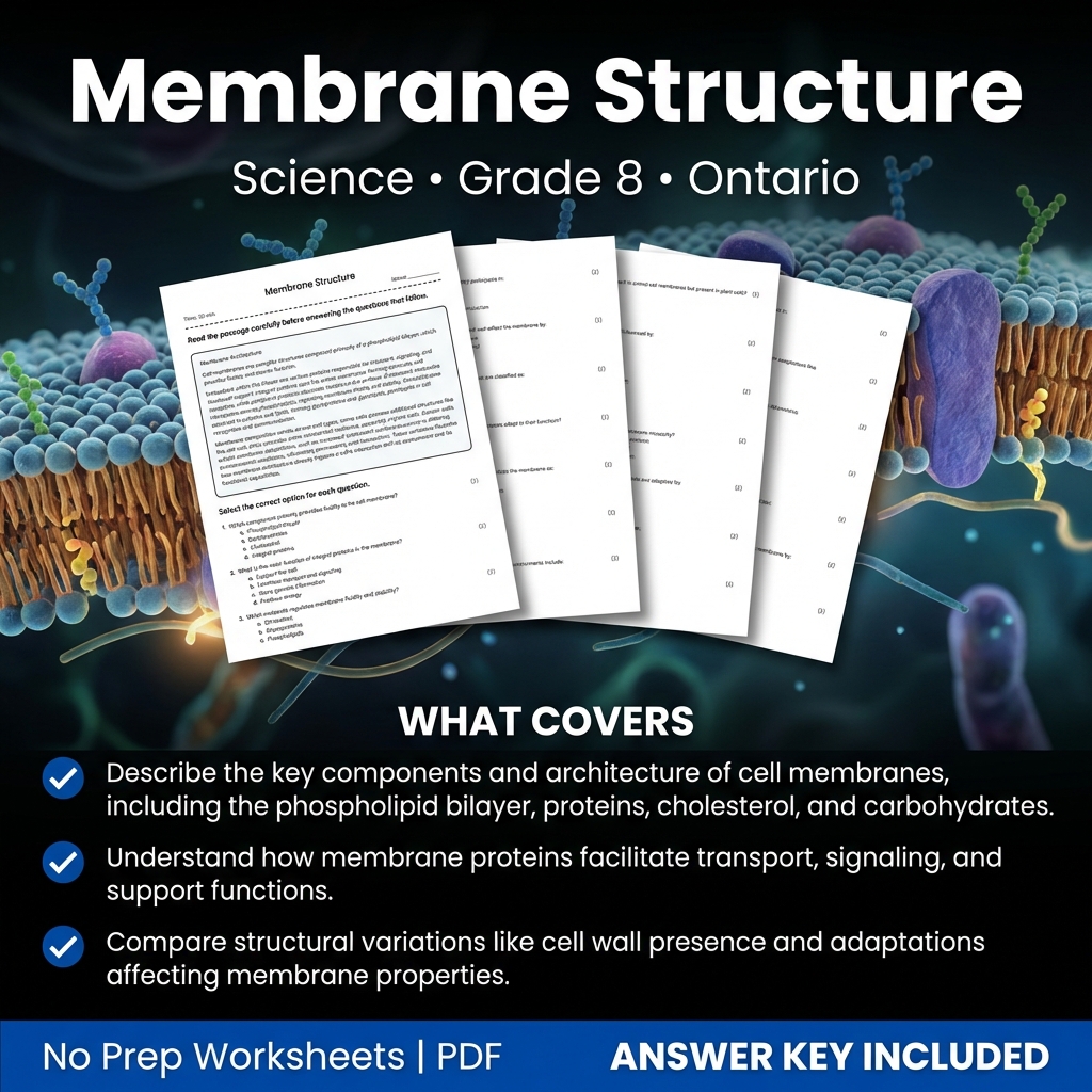 Membrane Structure Worksheet for Grade 8 Science | Ontario Standards