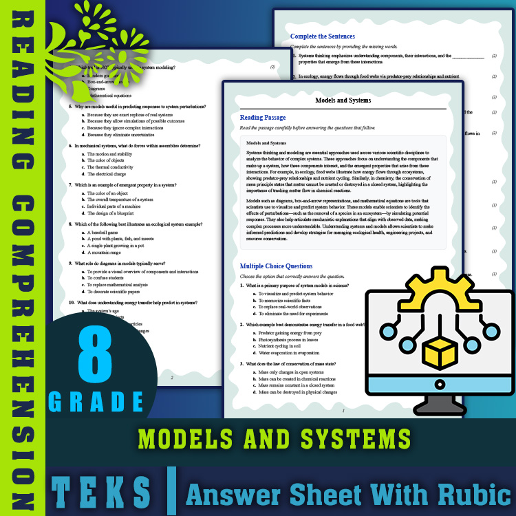 Grade 8 Science reading worksheets worksheet — 8th Grade Science | Models and Systems Reading Worksheet & Answer Key (PDF)…