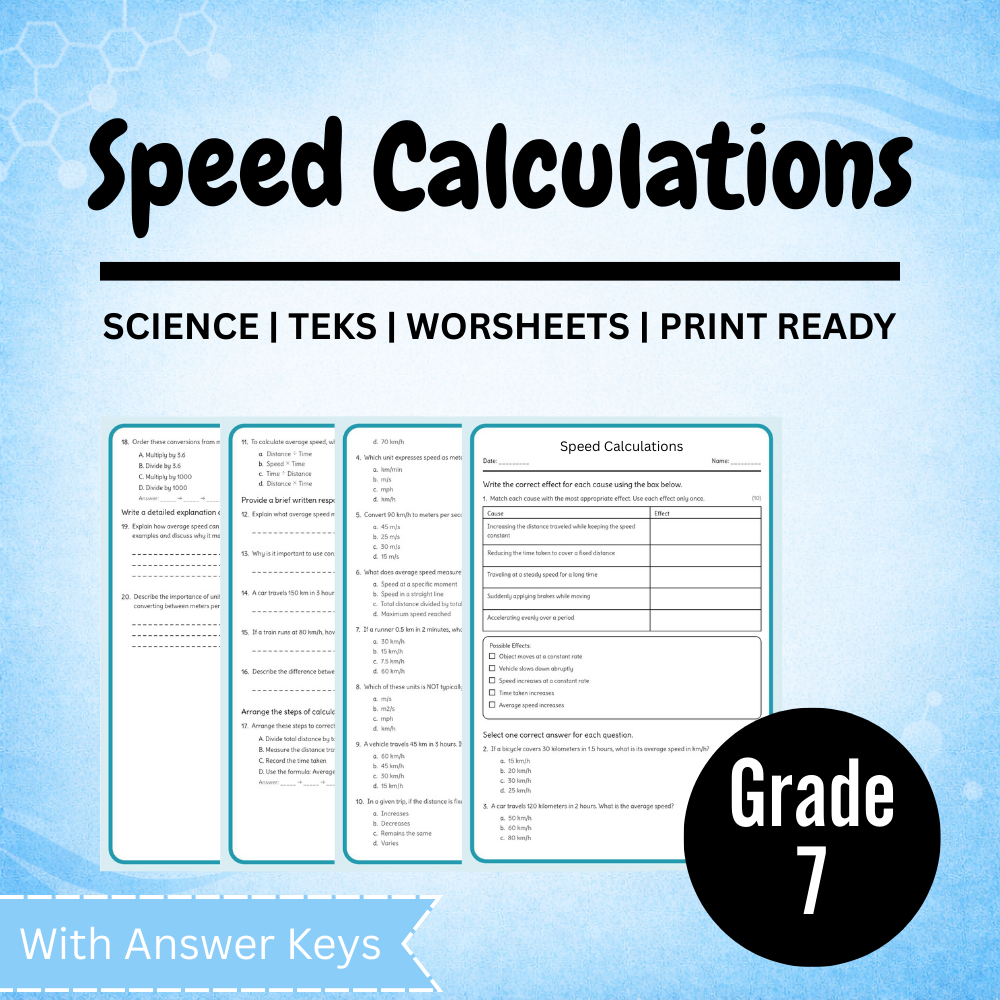 Grade 7 Science Unit Workbook | Motion, Forces & Energy TEKS-Aligned Worksheets — included worksheet 3