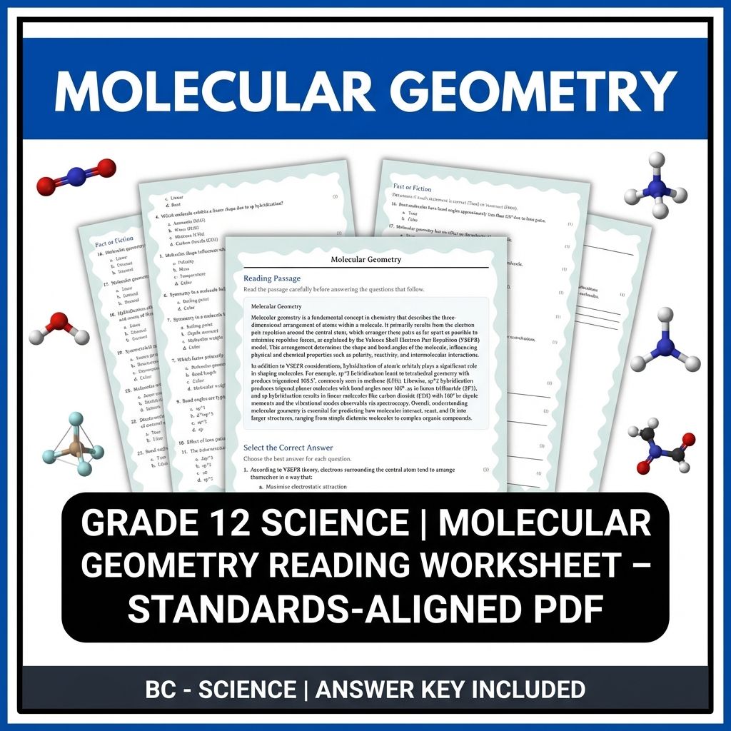 Grade 12 Science | Molecular Geometry Reading Worksheet – Standards-Aligned PDF