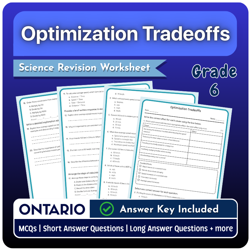 6th Grade Science | Optimization Tradeoffs Worksheet (Ontario) (PDF)
