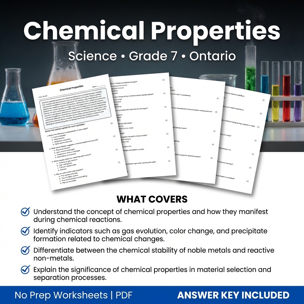 Grade 7 Science Worksheet on Chemical Properties | Classroom Printable PDF