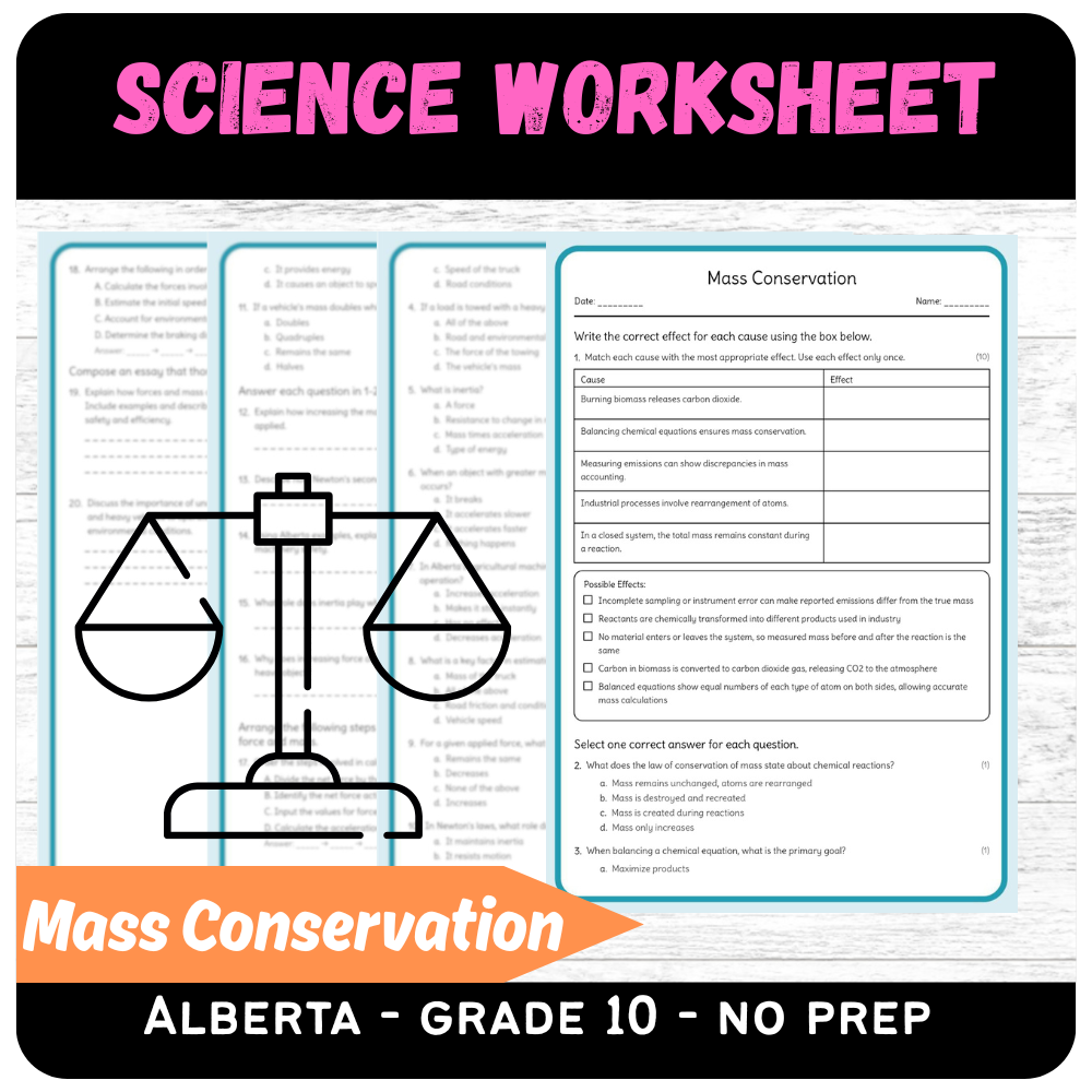 Grade 10 Science | Mass Conservation Worksheet (PDF) - Alberta Standards