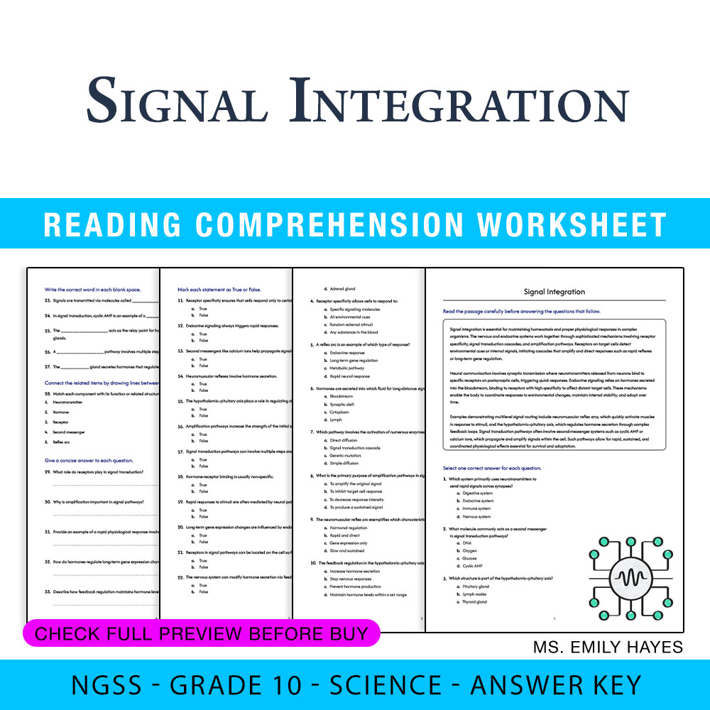 Grade 10 Science — worksheet — Grade 10 Science | Signal Integration Worksheet (PDF+ Answer Key) — page 1