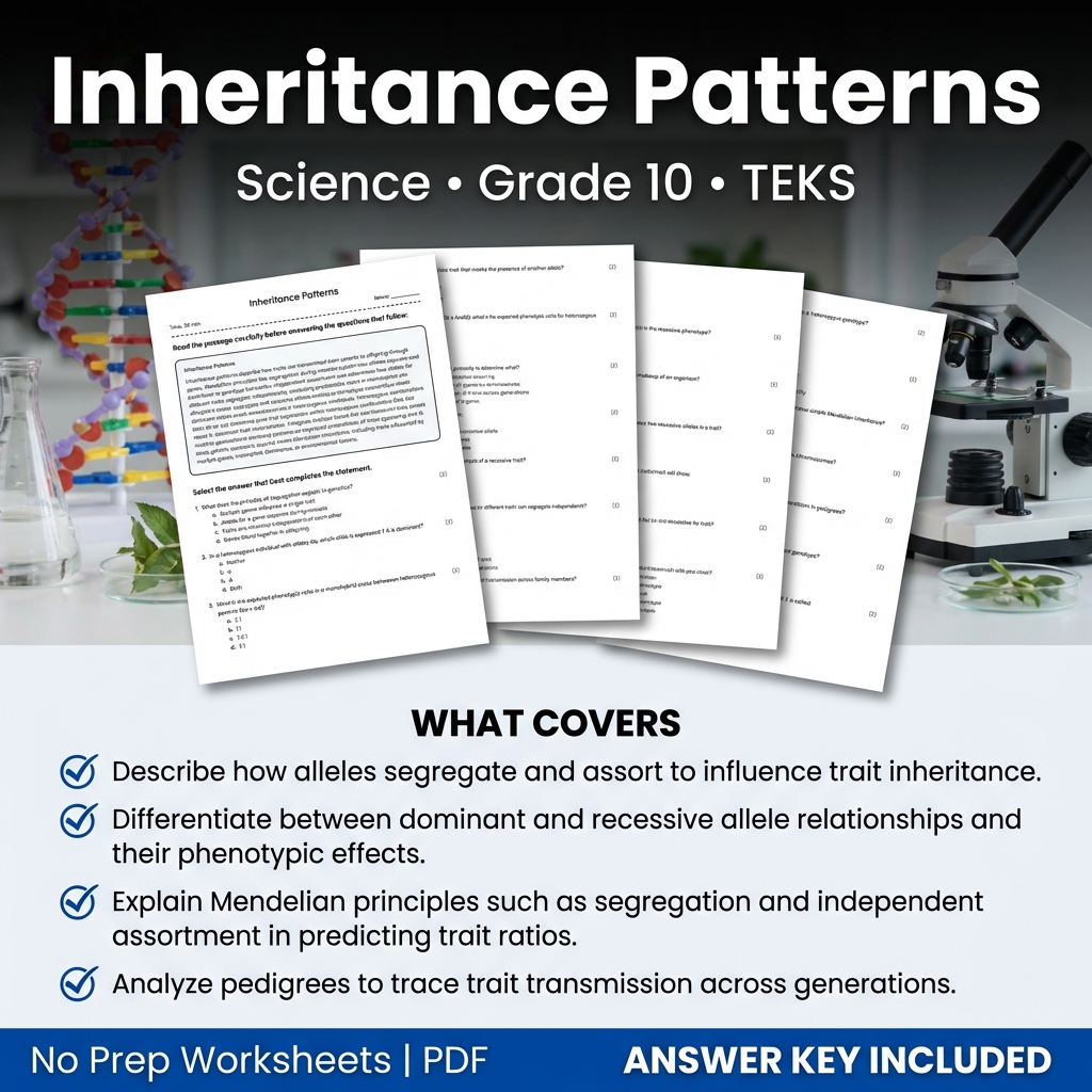 Inheritance Patterns Worksheet for Grade 10 Science TEKS