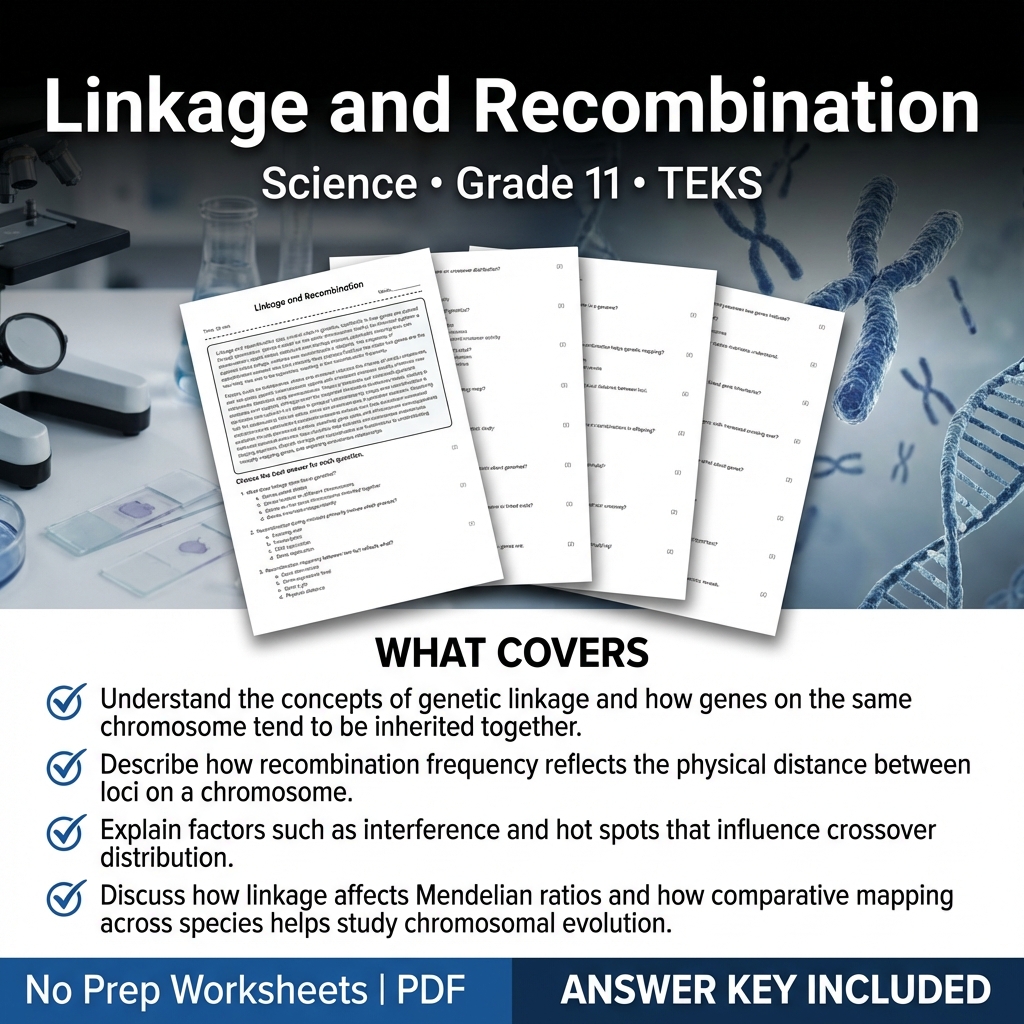 Linkage and Recombination Worksheet | TEKS Grade 11 Science Practice