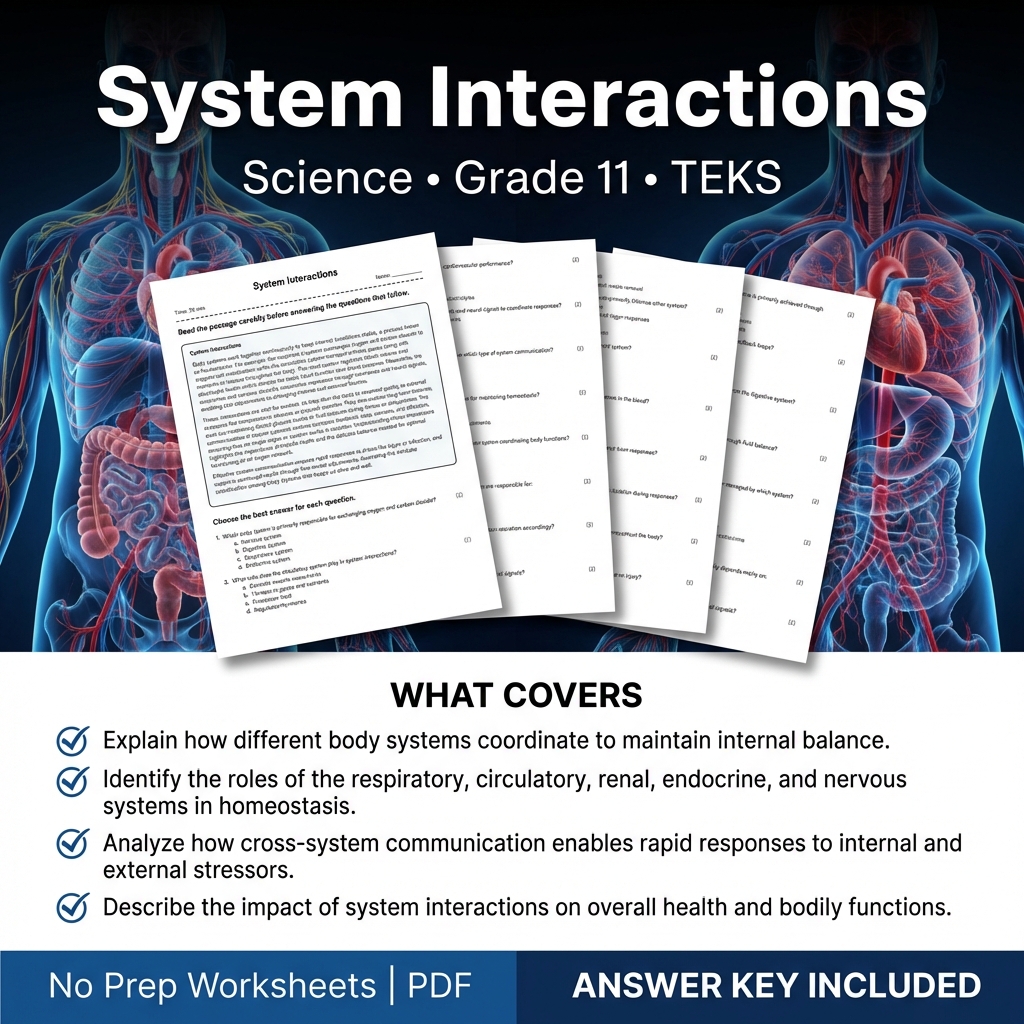 System Interactions Worksheet for Grade 11 Science | TEKS-Aligned