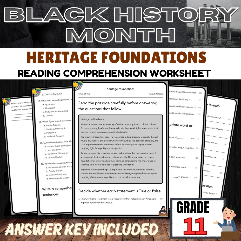 Grade 11 Black history month worksheet for Mastering heritage | PDF + Answer Key