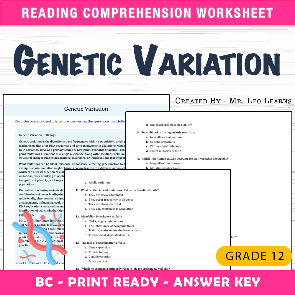 Grade 12 Science worksheet mcq paper worksheet — Grade 12 Science — Worksheet MCQ Paper for Mastering Genetic Variation —…