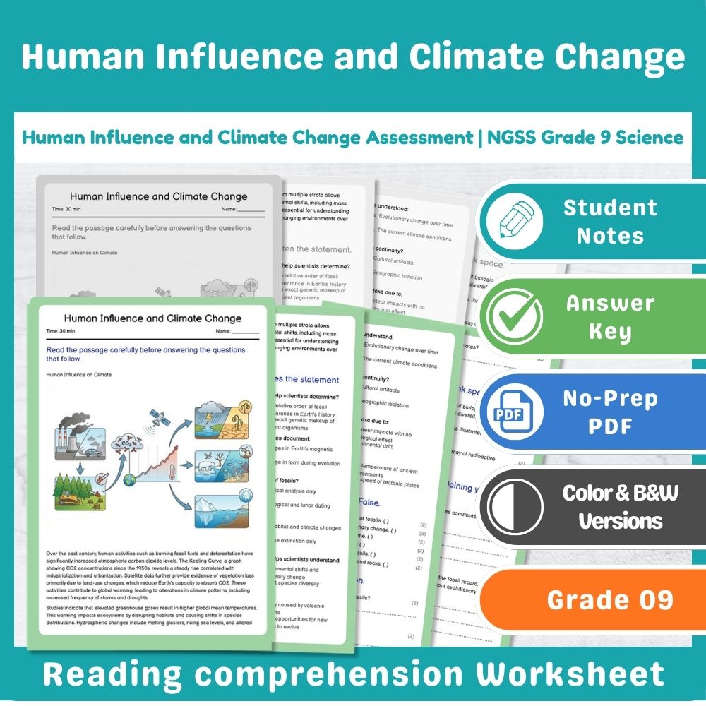 Human Influence and Climate Change Assessment | NGSS Grade 9 Science