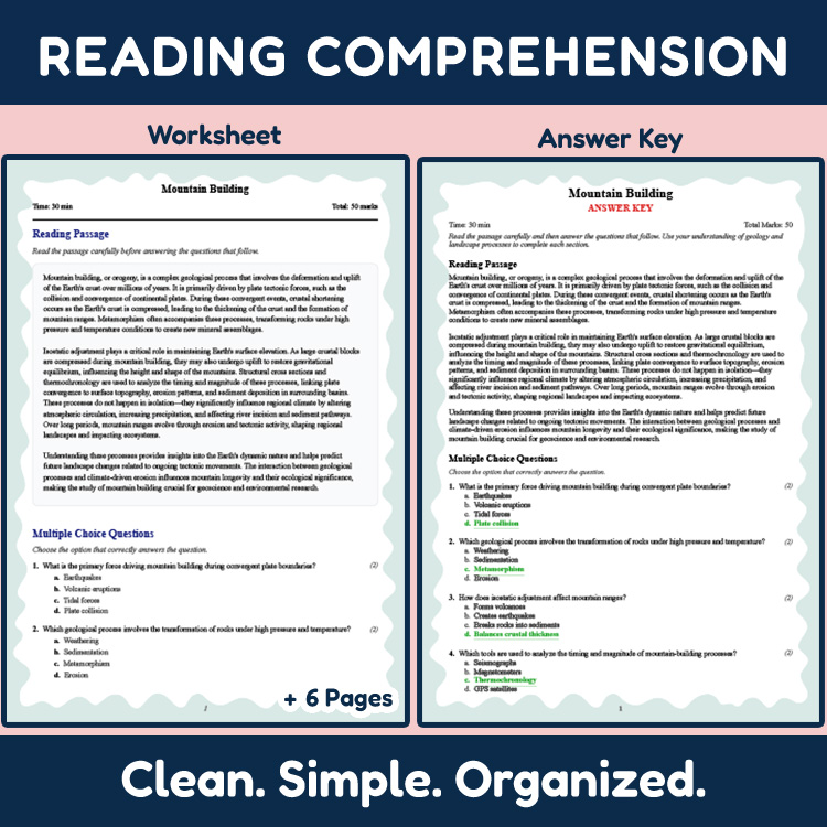 Grade 9 Science reading worksheets worksheet — Grade 9 Science | Mountain Building Reading Worksheet (PDF + Rubric) — page 2