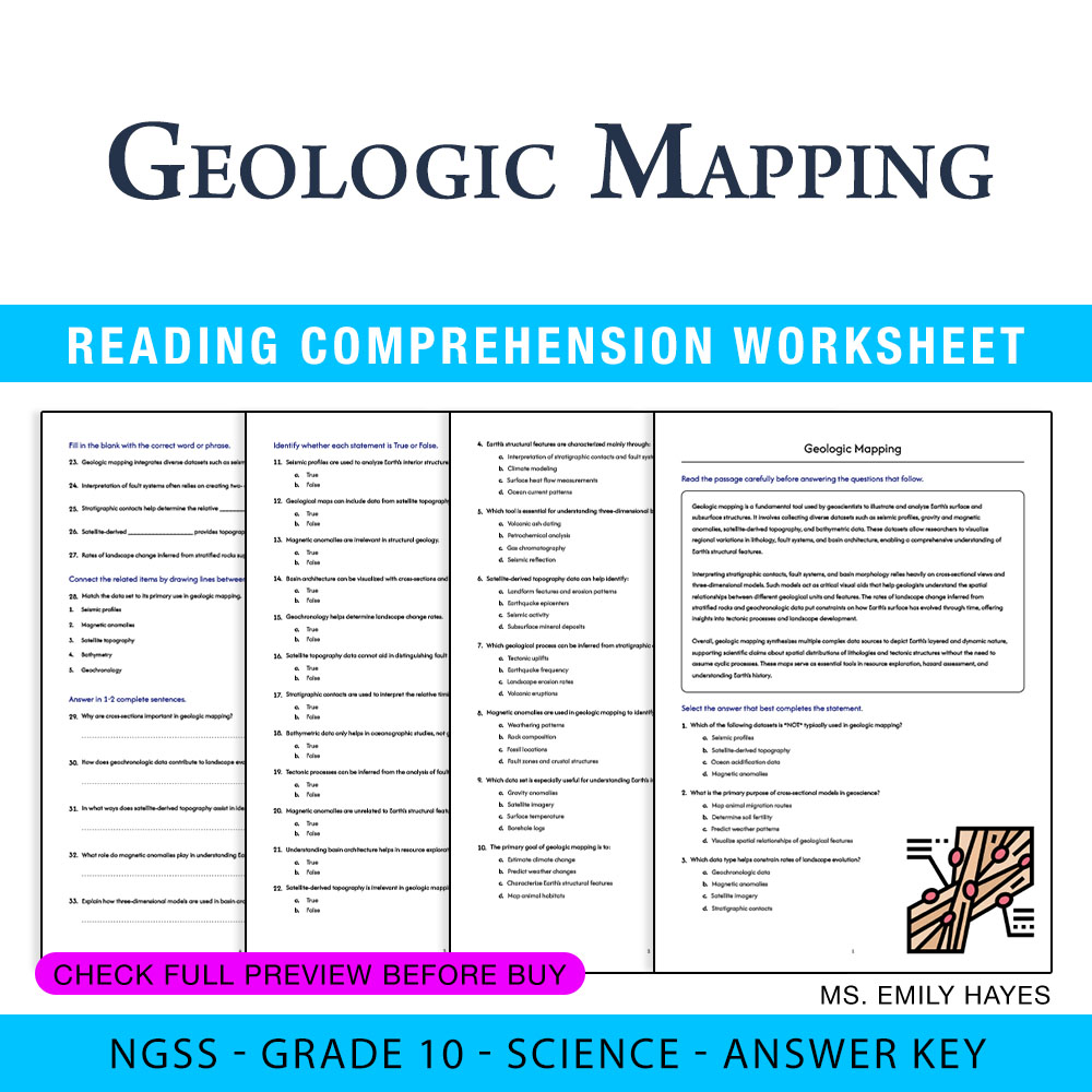 Grade 10 Science worksheet worksheet — 10th Grade Science | Geologic Mapping Worksheet (PDF+ Answer Key) — page 1