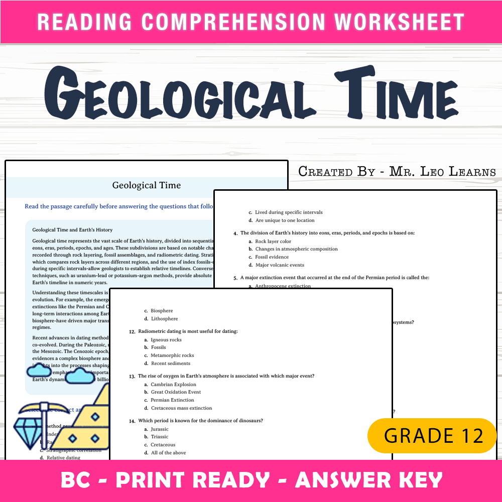 Grade 12 Science worksheet mcq paper worksheet — Grade 12 Science — Worksheet MCQ Paper for Mastering Geological Time — pa…