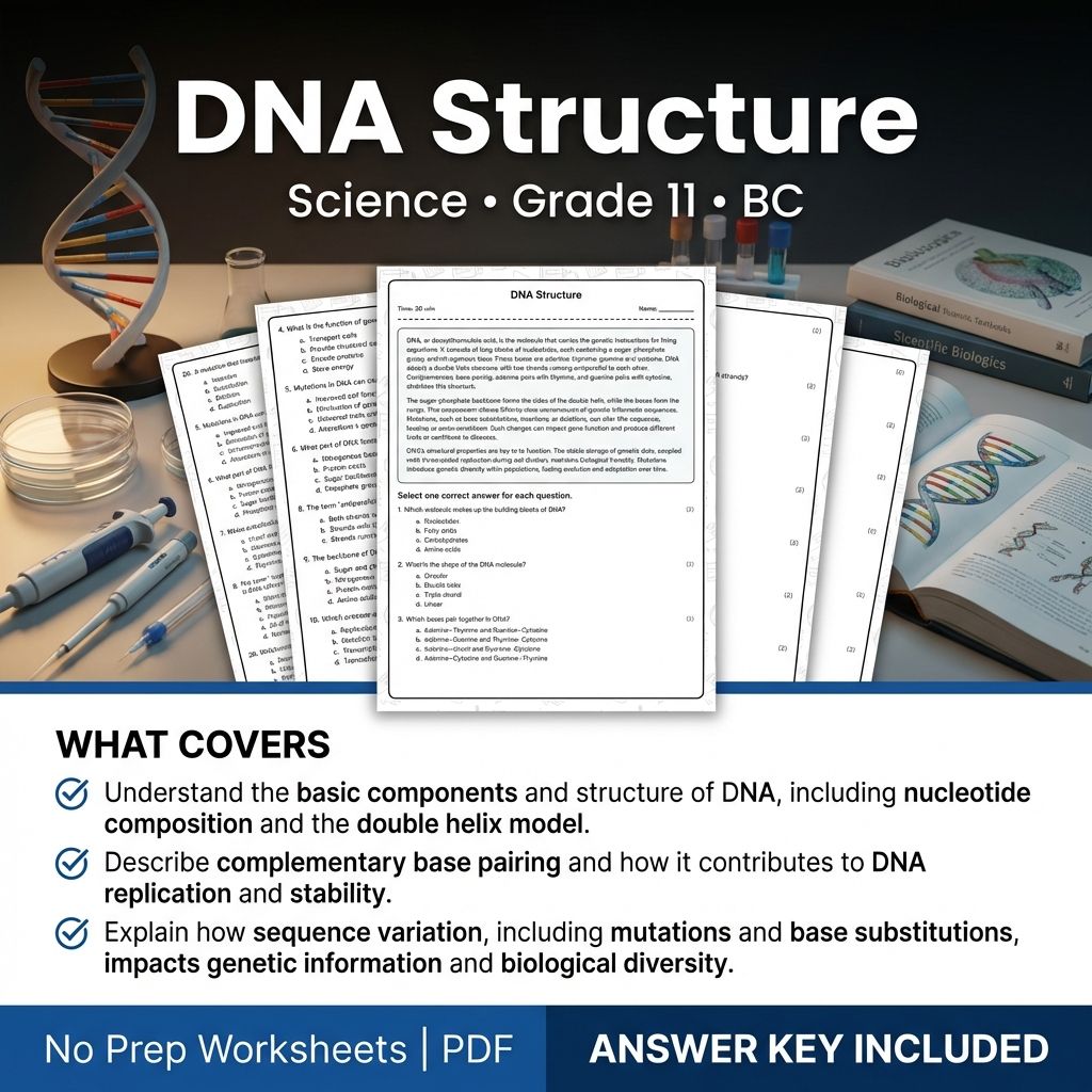 Grade 11 Science | DNA Structure Worksheet with Answer Key — Printable PDF