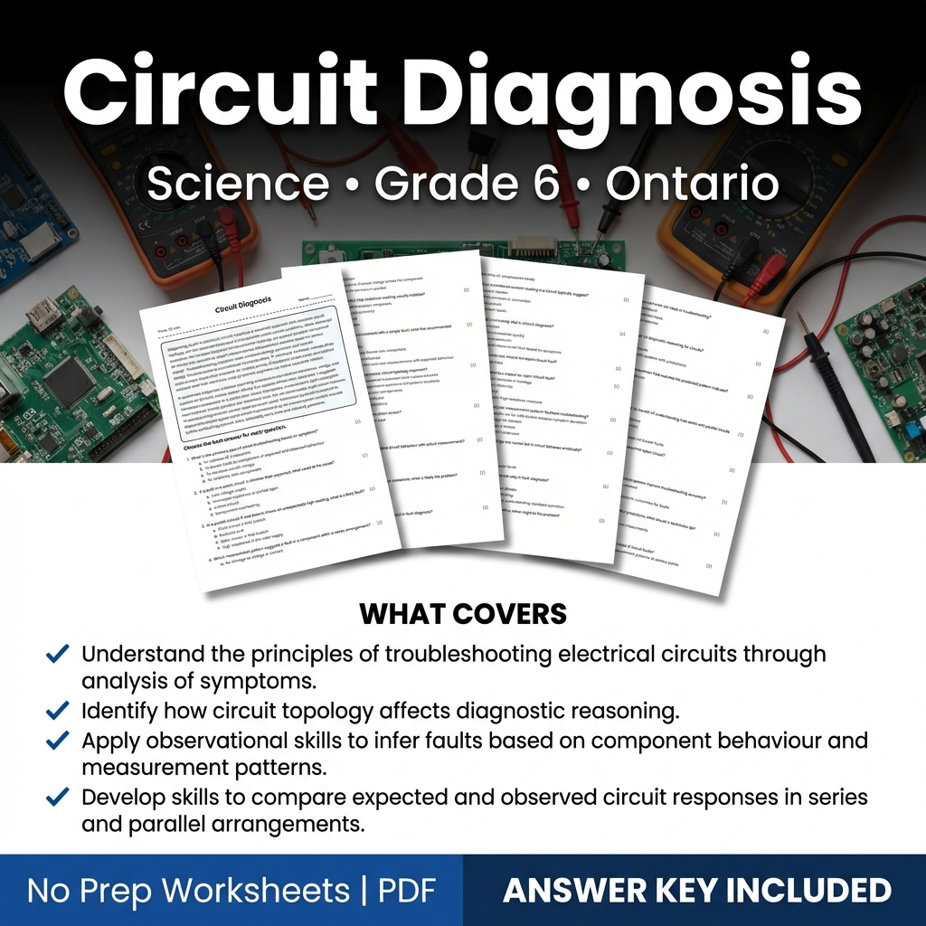 Grade 6 Science Worksheet | Circuit Diagnosis Practice | Ontario Standards