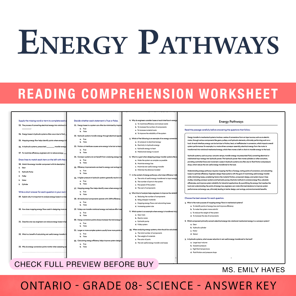Grade 8 Science worksheet worksheet — Grade 8 Science | Energy Pathways Worksheet (PDF+ Answer Key) — page 1