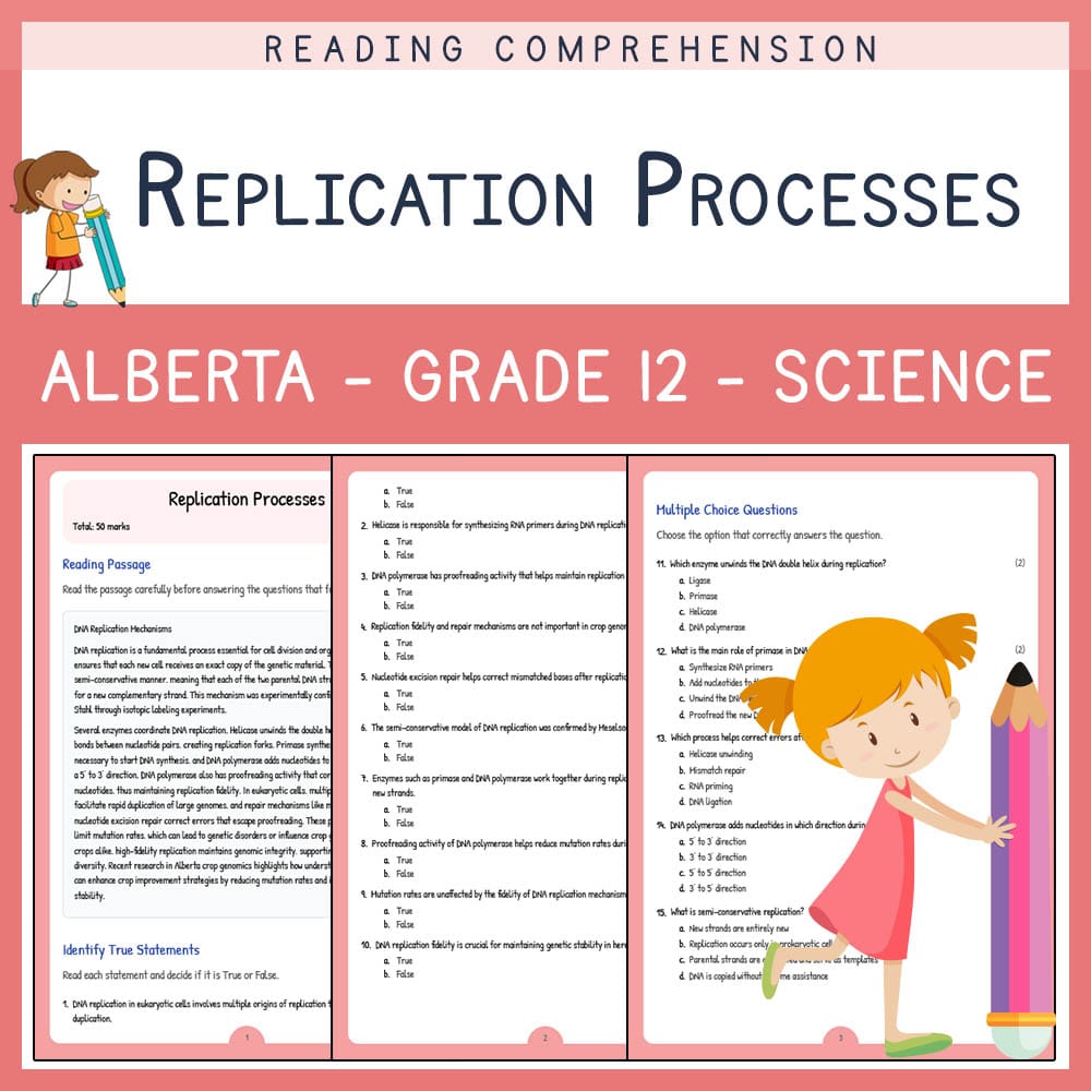 Grade 12 Science worksheet elena worksheet — Grade 12 Science | Replication Processes Worksheet | Alberta Standards — page 1