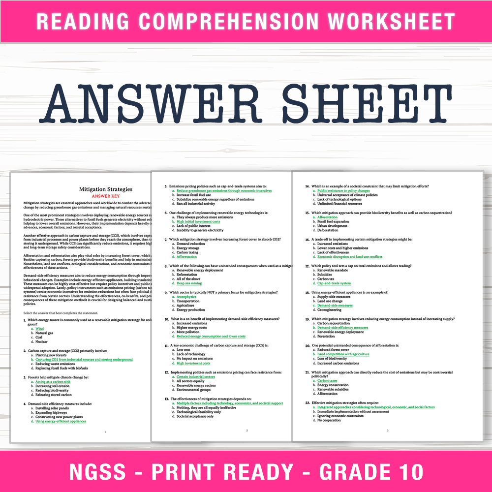 Grade 10 Science worksheet worksheet — Grade 10 Science | Mitigation Strategies Worksheet (PDF + Answer Key) — page 2
