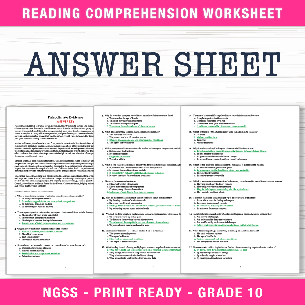 Grade 10 Science worksheet worksheet — Grade 10 Science – Paleoclimate Evidence Worksheet (PDF + Answer Key) — page 2