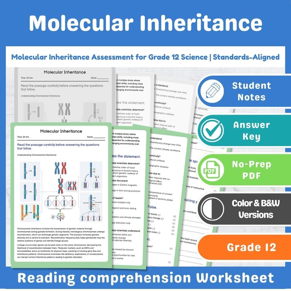 Grade 12 Science assessment worksheet — Molecular Inheritance Assessment for Grade 12 Science | Standards-Aligned — page 1
