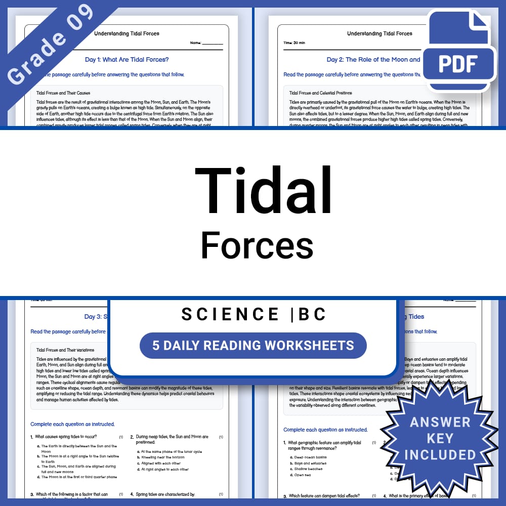 Grade 9 Science Full Year Bundle | Tidal Forces, Energy, and Physics — included worksheet 14