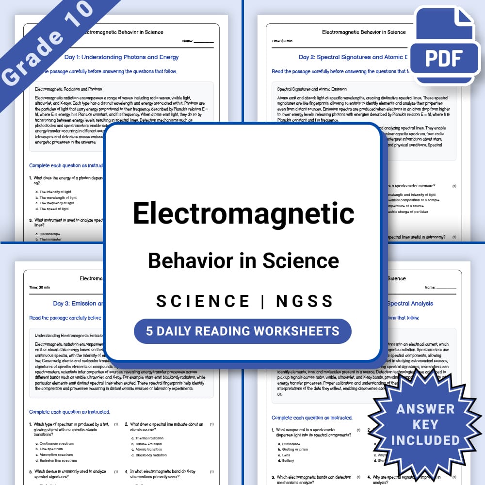 Grade 10 Science daily reading worksheet worksheet — Grade 10 Science – Electromagnetic Behavior Worksheet (PDF +Answer Ke…