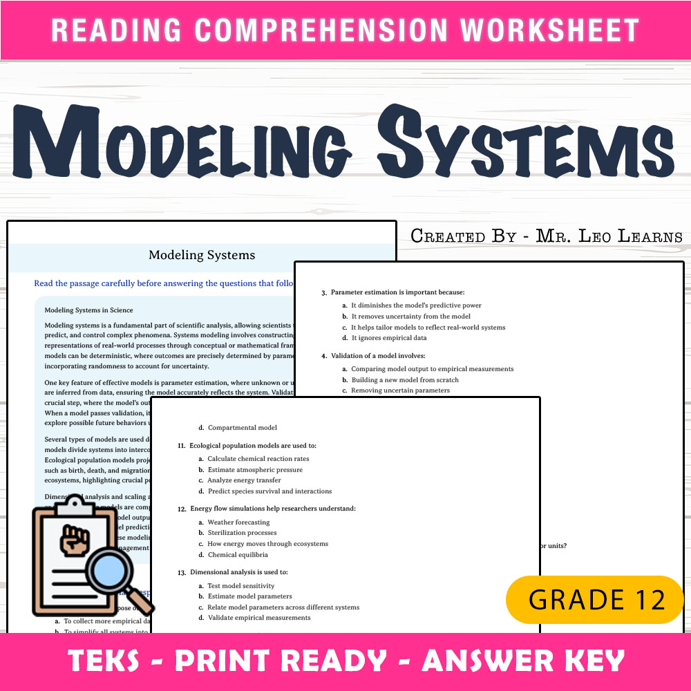 Grade 12 Science worksheet mcq paper worksheet — Grade 12 Science – Modeling Systems Worksheet for Mastery — page 1
