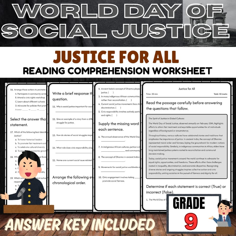 Grade 9 Holiday | Word day of social justice | PDF + Answer Key
