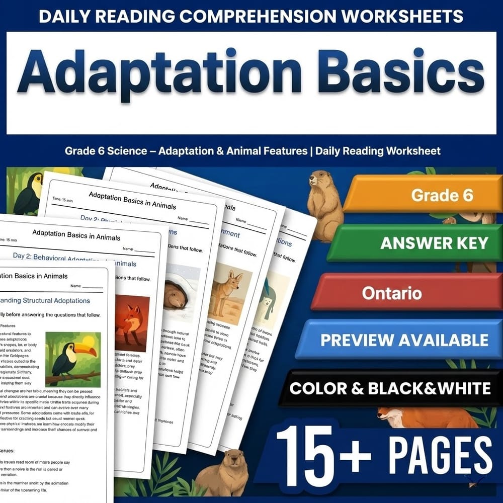 Grade 6 Science – Adaptation & Animal Features | Daily Reading Worksheet