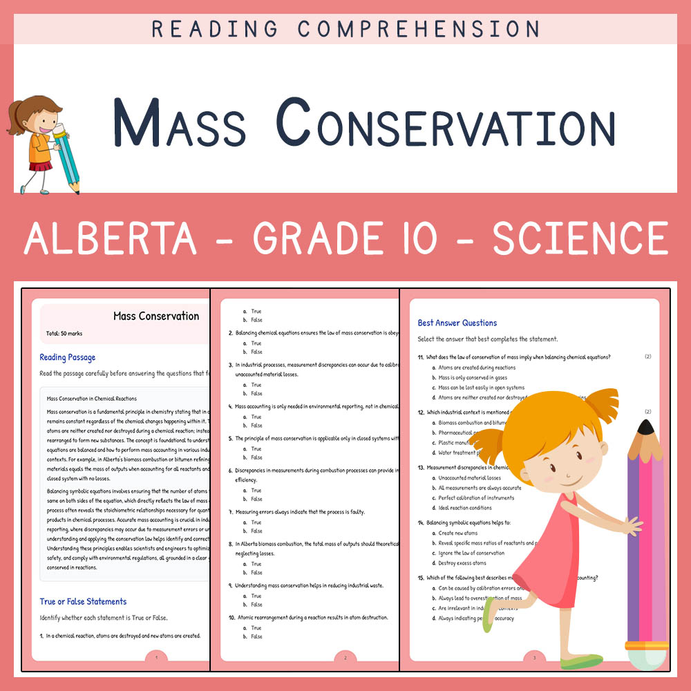 Grade 10 Science worksheet elena worksheet — Grade 10 Science | Mass Conservation Worksheet | Alberta Standards — page 1