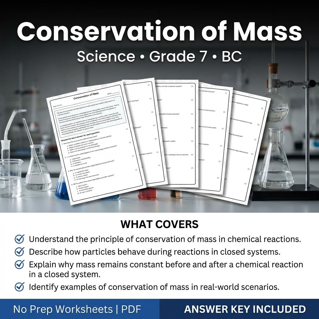 7th Grade Science | Conservation of Mass Worksheet & Answer Key (Printable PDF)