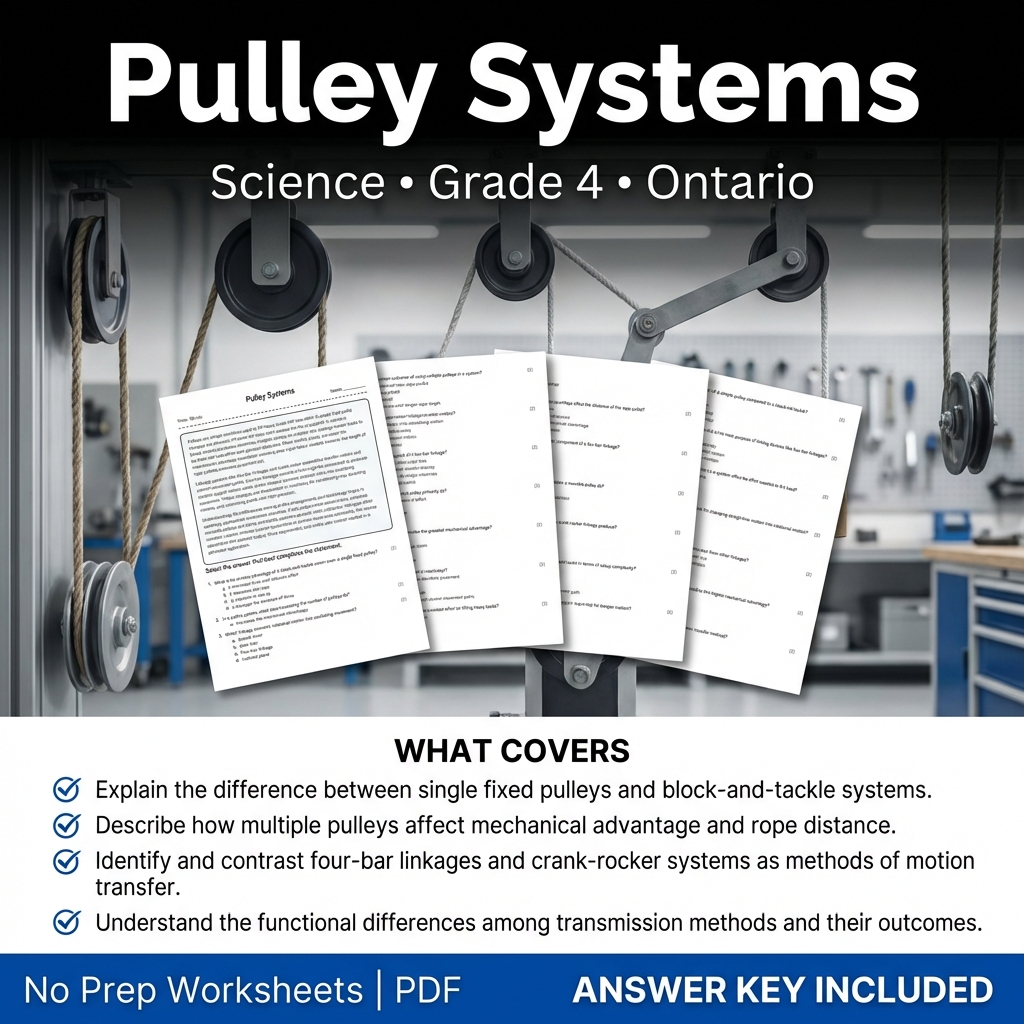 Pulley Systems Worksheet for Grade 4 Science | Ontario Alignment