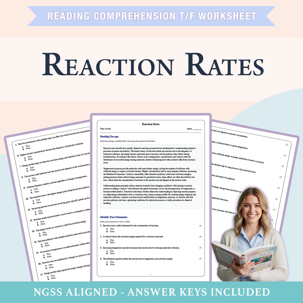 Grade 9 Science reading comprehensions true or false worksheet worksheet — 9th Grade Science | Reaction Rates Worksheet (P…