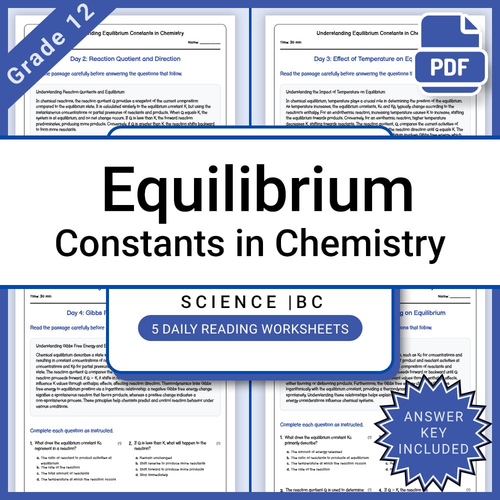 Grade 12 Science daily reading worksheet worksheet — Grade 12 Science – Equilibrium Daily Reading Worksheet & Answer Key —…