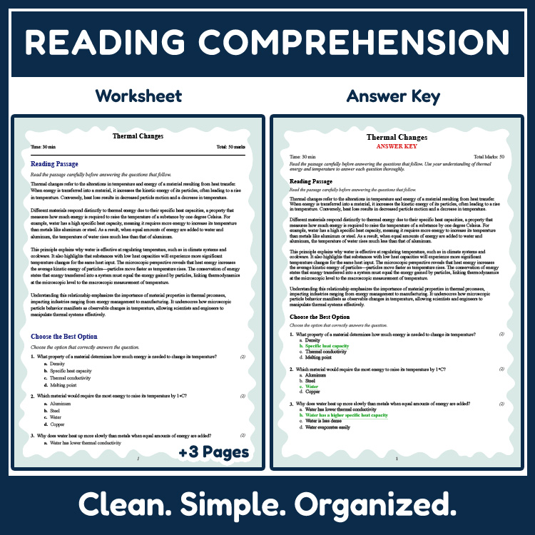 Grade 8 Science reading worksheets worksheet — Grade 8 Science | Thermal Changes Reading Worksheet  (Worksheet + Answer Ke…