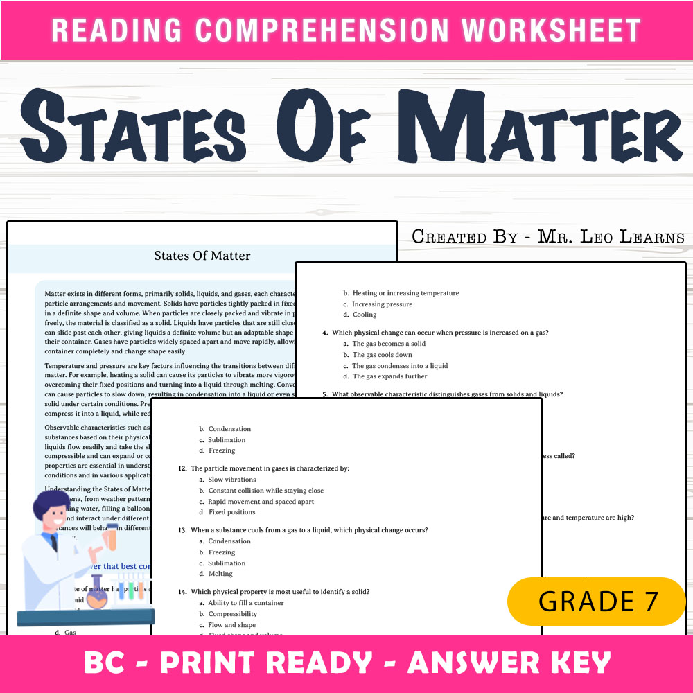 Grade 7 Science worksheet mcq paper worksheet — Grade 7 Science — States Of Matter Worksheet MCQ Paper for Mastery — page 1